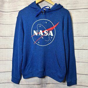 NASA graphic blue hoodie with drawstrings in women's size Medium EUC